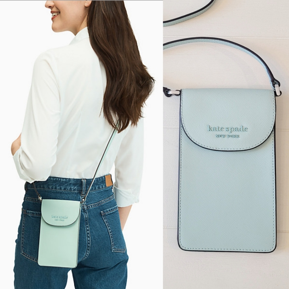 Kate Spade Monotone North South Saffiano Leather Flap Phone Crossbody Bag